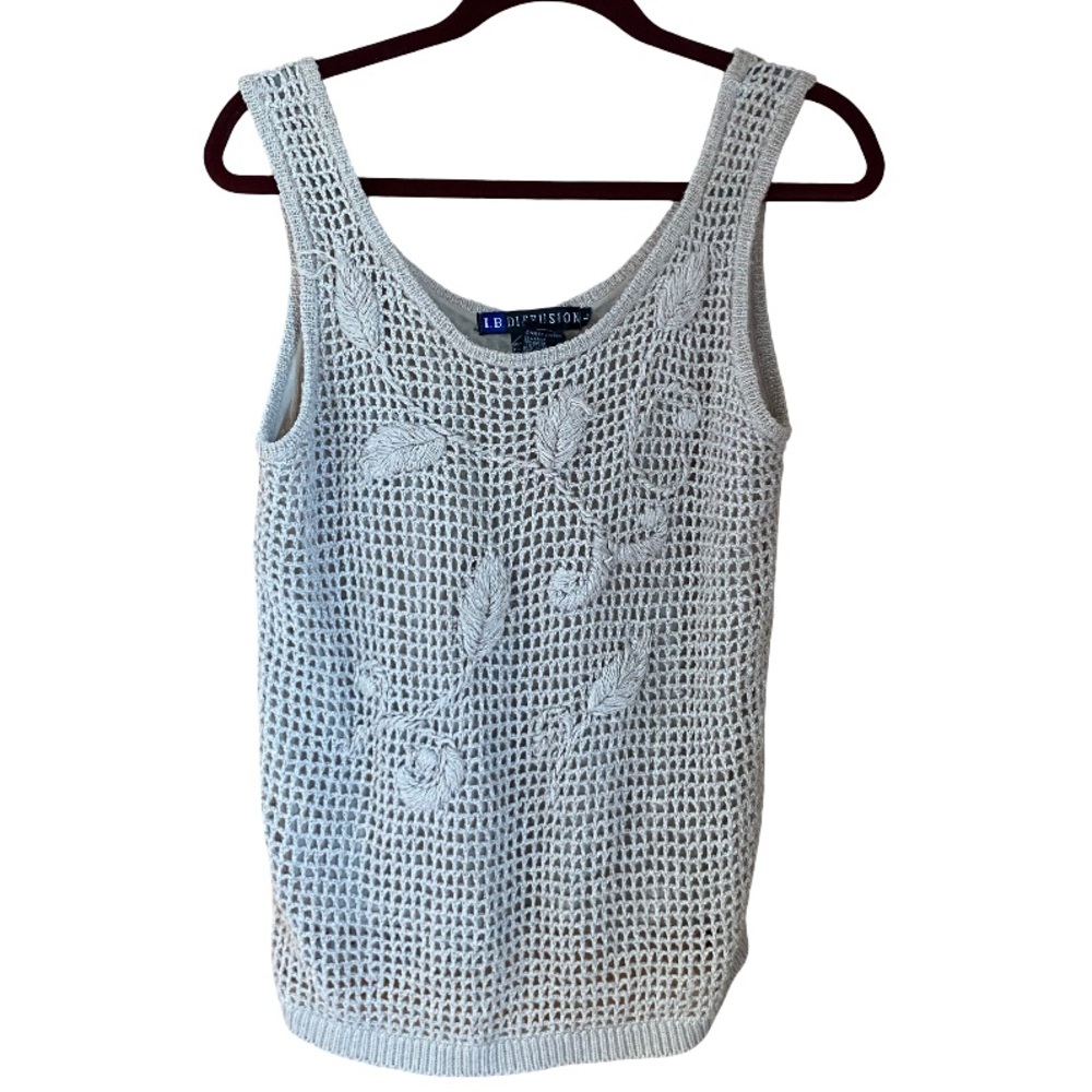 I.B. Diffusion vintage knit sleeveless tank with flower embroidery size large